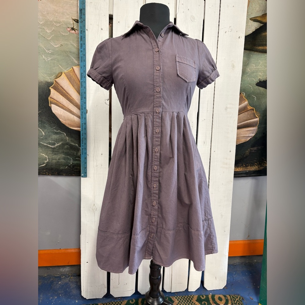 Anthropologie Moncollet Purple Button-Up cotton Dress size 4